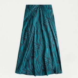 J Crew Slip On Zebra Stripe Midi Satin Dark Pine Green Black Skirt